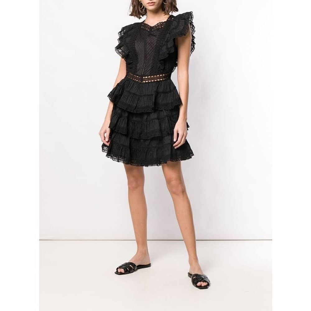 ZIMMERMANN Ruffled Trimming Black Dress US2(Zimmermann 0)